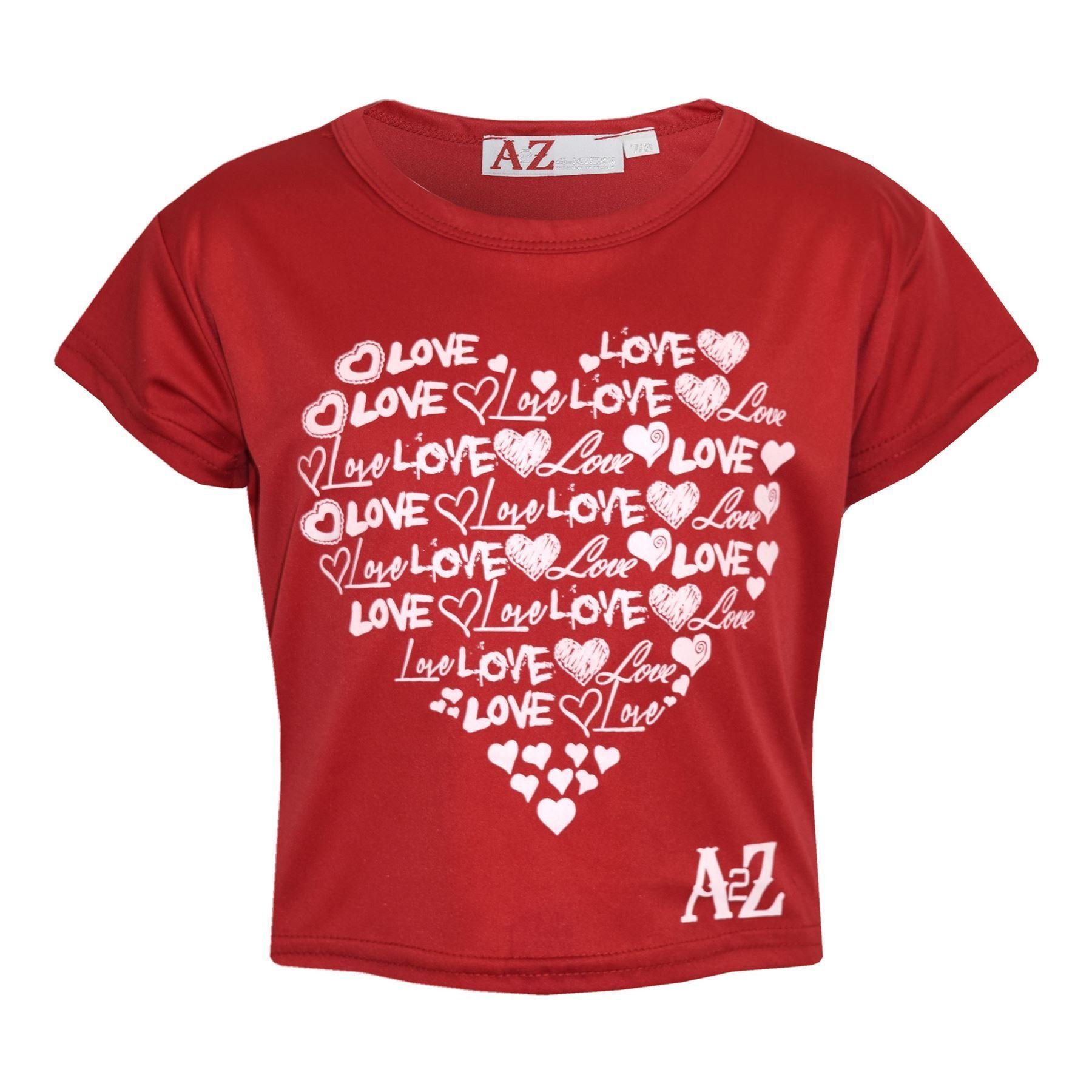 A2z 4 Kids Girls Red Love T Shirt Soft Feel Casual Summer Fashion Top Youth
