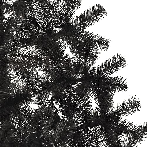 Miniatura 7 de CHARMMA Árbol de Navidad artificial con soporte de PVC negro de 7 pies, árbol de Navidad plano y delgado para decoración de Navidad, negro