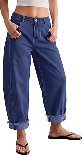 luvamia Barrel Jeans Women Stretchy Baggy Wide Leg Raw Hem Denim Pants | Trendy High Waisted Distressed Jeans with Side Seam, 28.5 Inseam, Y2k Boyfriend Loose Frayed Jeans, 2026 Fall Winter Pants