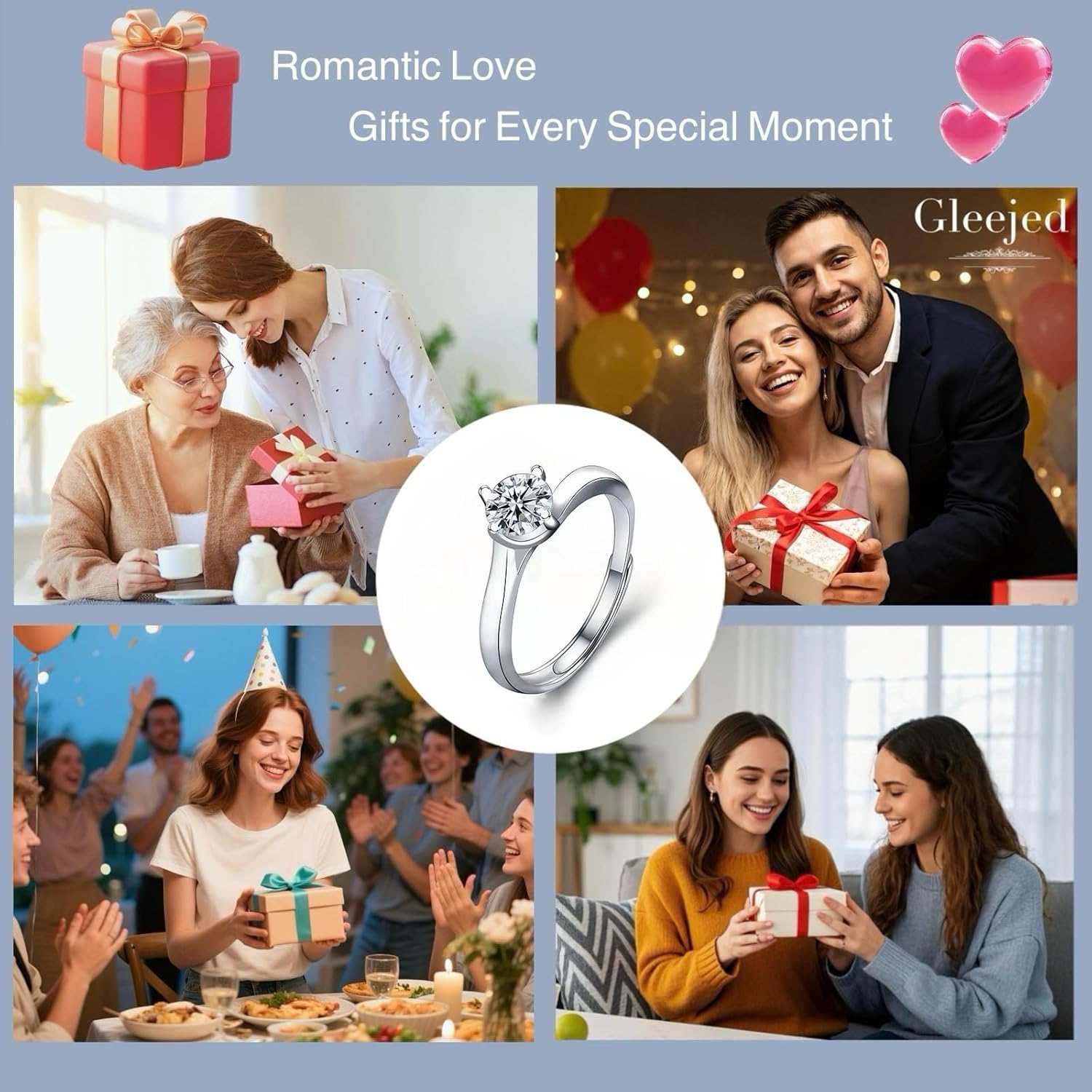 Moissanite Wedding Band for Women Adjustable Promise Bridal Ring 18k Gold Plated S925 Silver 1CT Lab Diamond Rings 4-Prong Classic Petite Twisted Eternity Bands Anniversary Birthday Gift