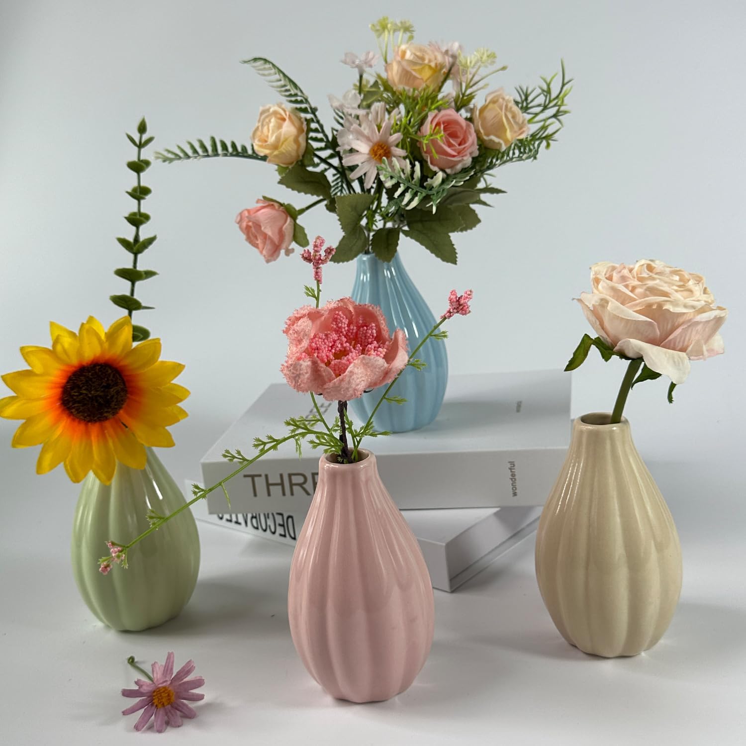 Handmade Ceramic Vase, Minimalist Small Flower Vase for Pampas Grass & Dried Flowers, Farmhouse Home Decor for Shelf, Table, Office & Bedroom - Image 6