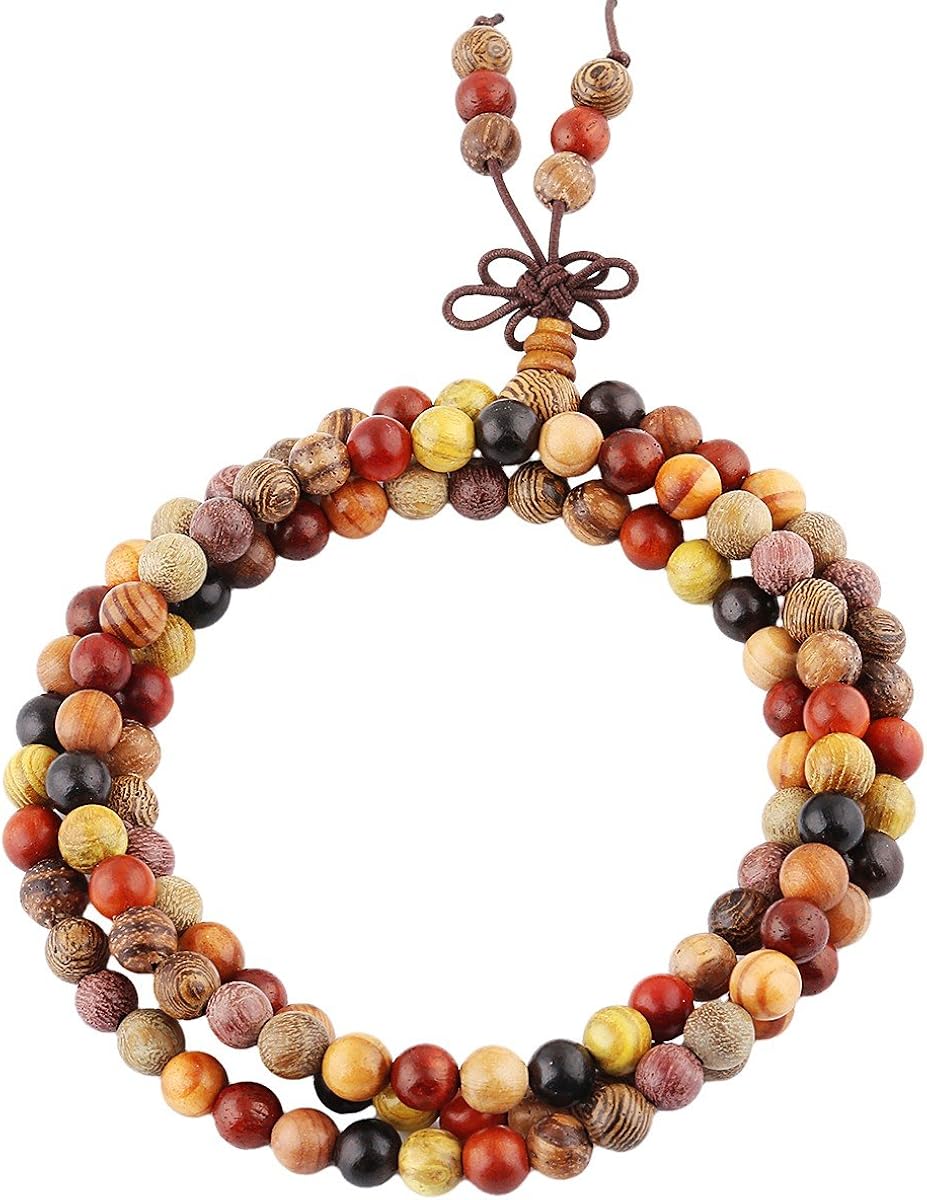 Shanxing 6mm Natural Mixed Sandalwood 108 Prayer Beads Mala Wrap Bracelet for Men Women Buddha Meditation Wood Worry Beads Bracelet Tibetan Buddhist Buddhism Jewellery Gift Reiki Wooden Bead Necklace - Image 3
