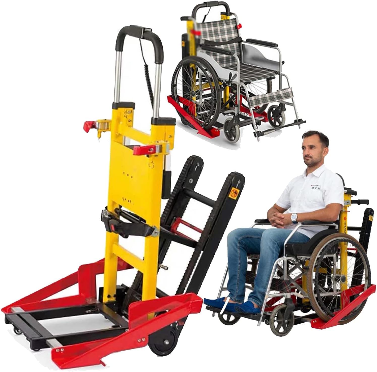Tipo Cingolato - Montascale Elettrico per Sedia A Rotelle Maniglia Telescopica Carico Massimo 440 Libbre/200 kg Motore Brushless per Il Trasferimento del Paziente