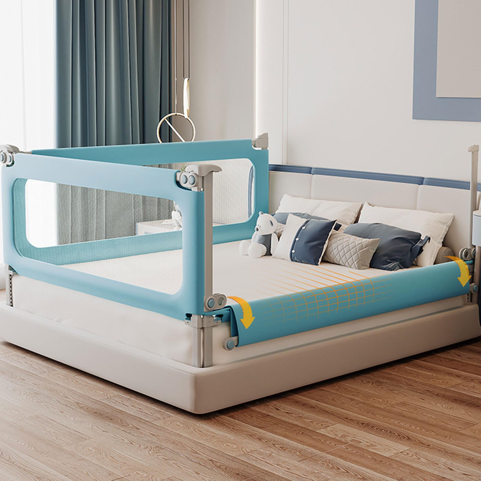 Barandilla de Cama para niños pequeños, barandilla de Seguridad para Cama Infantil, barandilla de Cama para bebé Ajustable en Altura y Plegable, con Doble Cierre de Seguridad y Bar