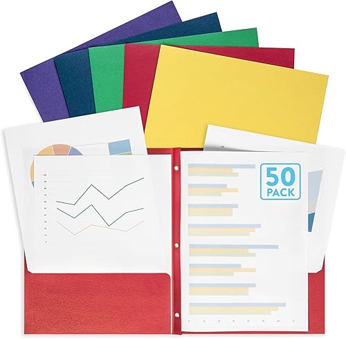 Blue Summit Supplies 50 carpetas de dos bolsillos con puntas a granel, carpetas de 3 puntas con bolsillos a granel, 2 bolsillos de papel, diseñadas