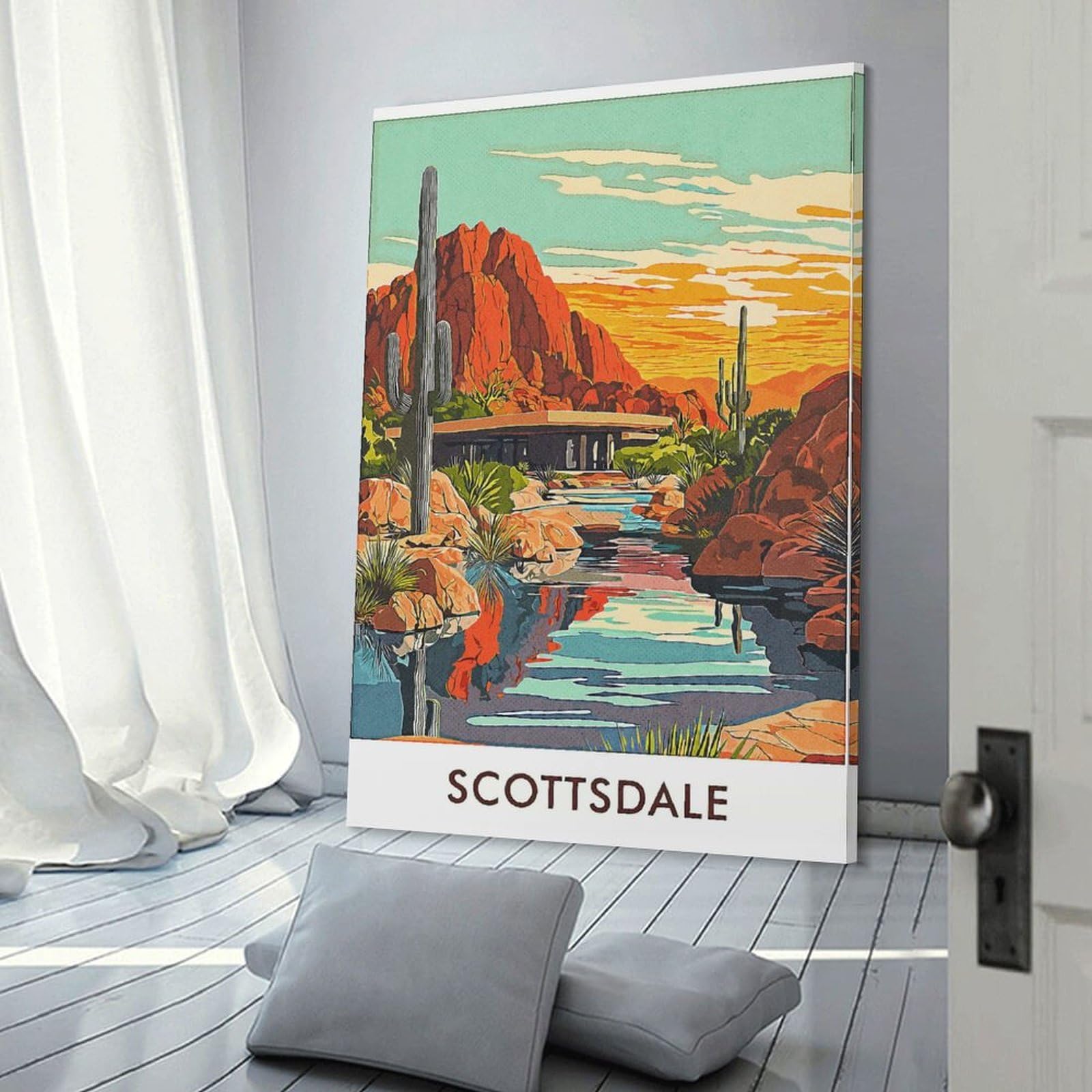 Junmoney Frame-Style-24 Scottsdale Desert Landscape Wall Art Print 20X30inch(50X75cm), For Hallway, Entryway Or Landing, A Neat Decor Update For Hallways, For Everyday Interiors