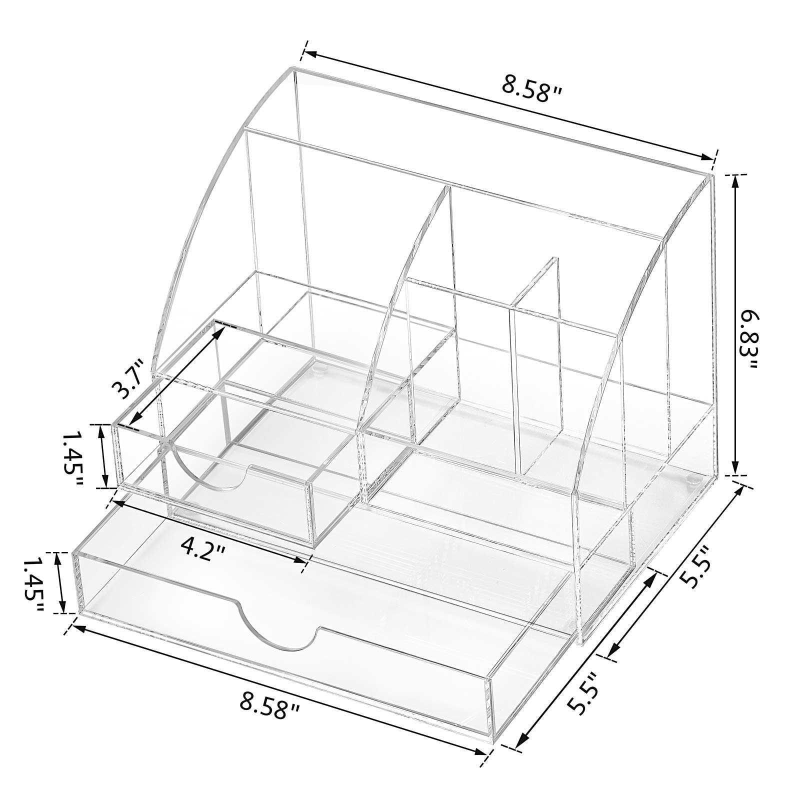 Acrylic Desk Organizer,Cute Office Supplies Accessories Essentials Caddy with 5 Divided Compartments & Two Drawer for Home & Office Desktop Organization & Decor, Clear. 1