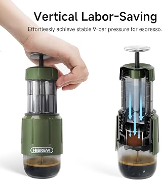 HIBREW H4D Manual Espresso Maker for Camping & Travel - Portable Hand-Pump Coffee Machine Built-in Cup, 2-in-1 Compatible Ground Coffee & Nes Original Pods