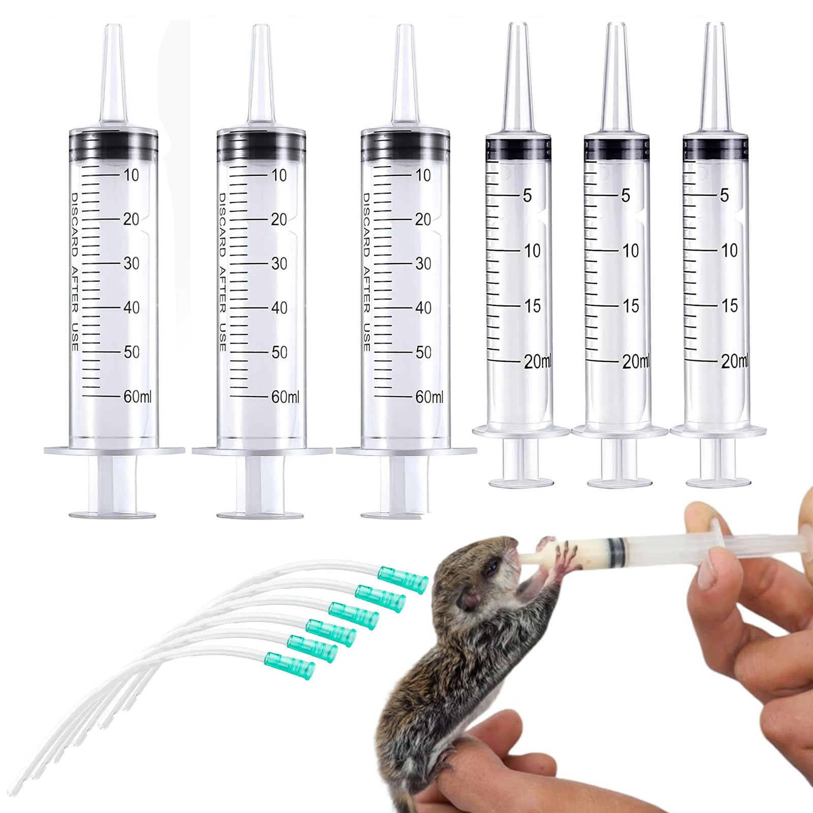 Bird Feeding Syringe Set,6PCS Baby Bird Syringe Feeders with Parrot Feeding Tubes,Measuring Syringes Tools for Small Animals Kittens Puppies Scientific Industrial Labs