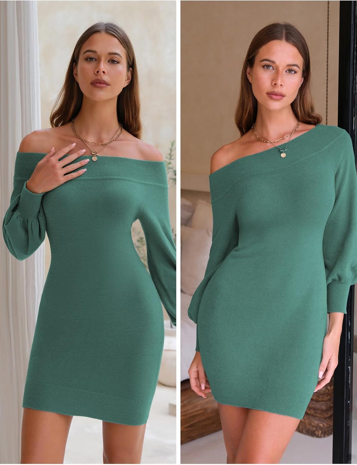 EXLURA Women's 2025 Fall Off Shoulder Bodycon Sweater Dress Ribbed Long Sleeve Pullover Club Party Sexy Winter Mini Dresses - Image 4