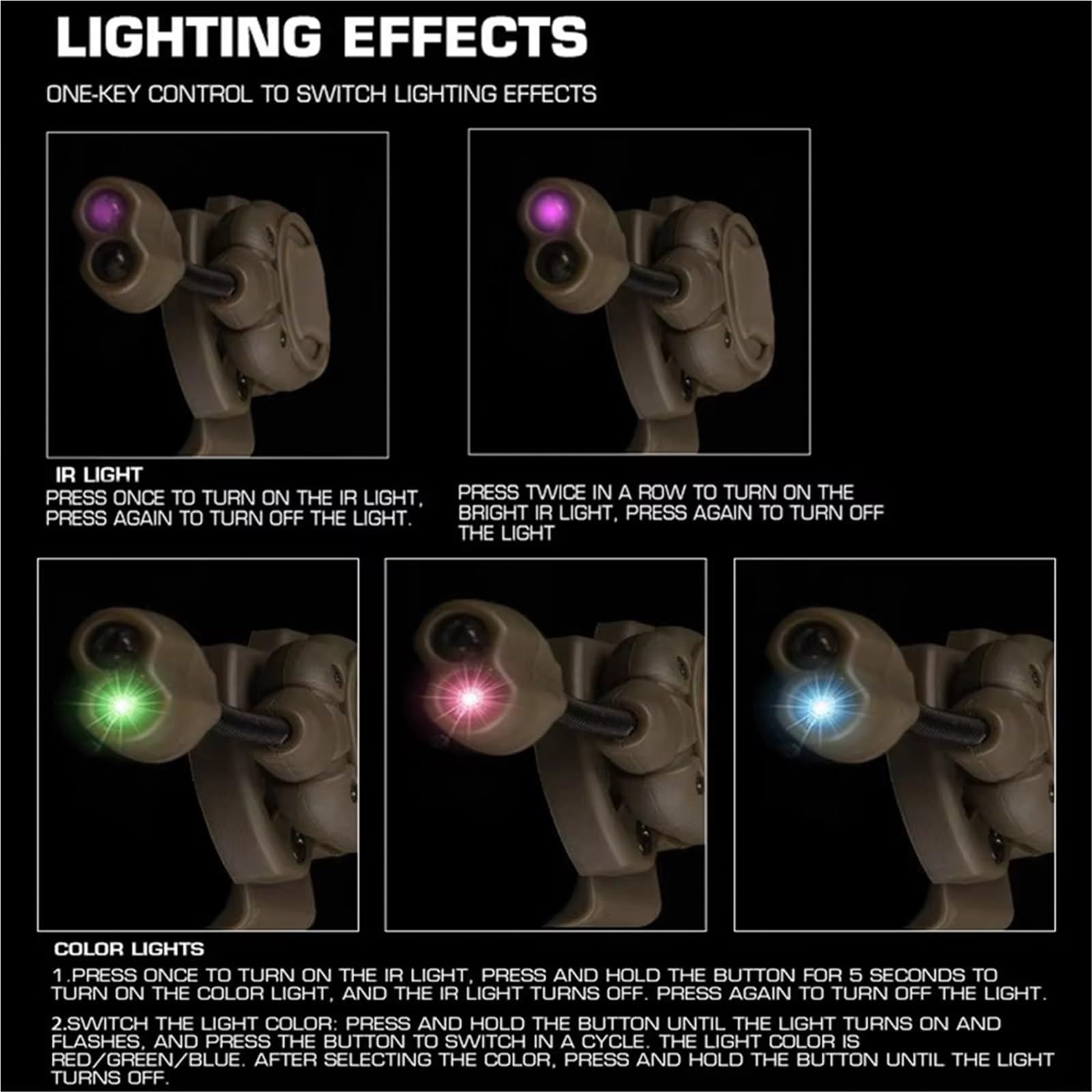 WLXW 3.0 Taktisches Helmlicht 4 Modus Rot/Grün/Blau/IR LED-Lampe Airsoft Jagd Radfahren Angeln Taschenlampe Energiesparend