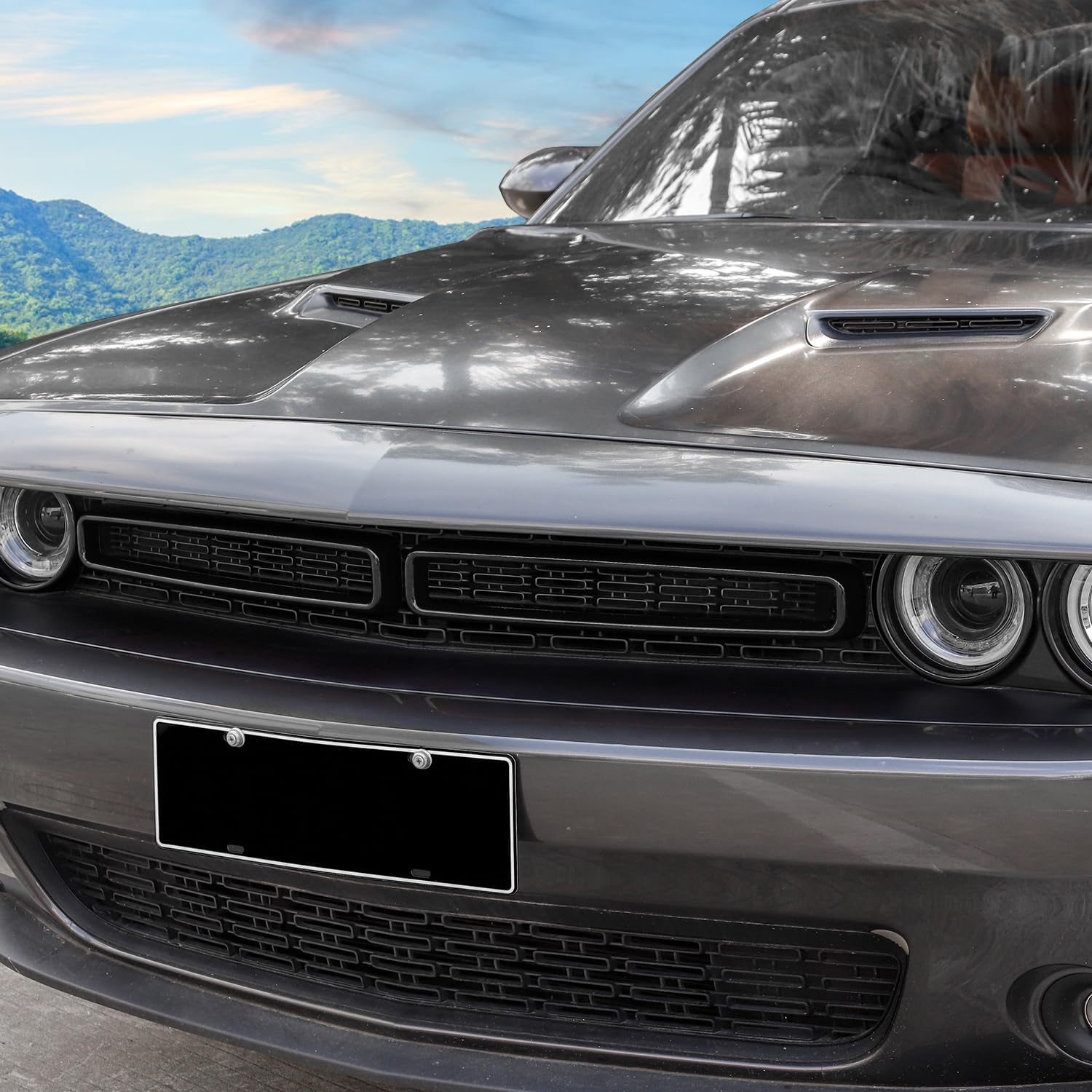 for Challenger Front Grill Mesh Grille Inserts Trim Cover Black Compatible with Dodge Challenger 2015-2023 Black Exterior Accessories 2pcs
