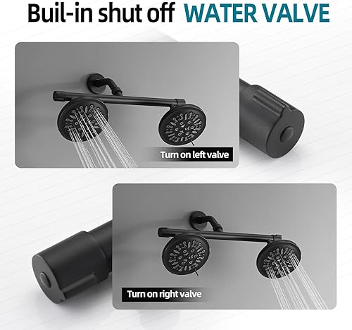 Miniatura 3 de Cabezal de ducha doble con divisor de ducha integrado de 2 válvulas de cierre, cabezal de ducha doble de alta presión de 8 ajustes, perfecto para