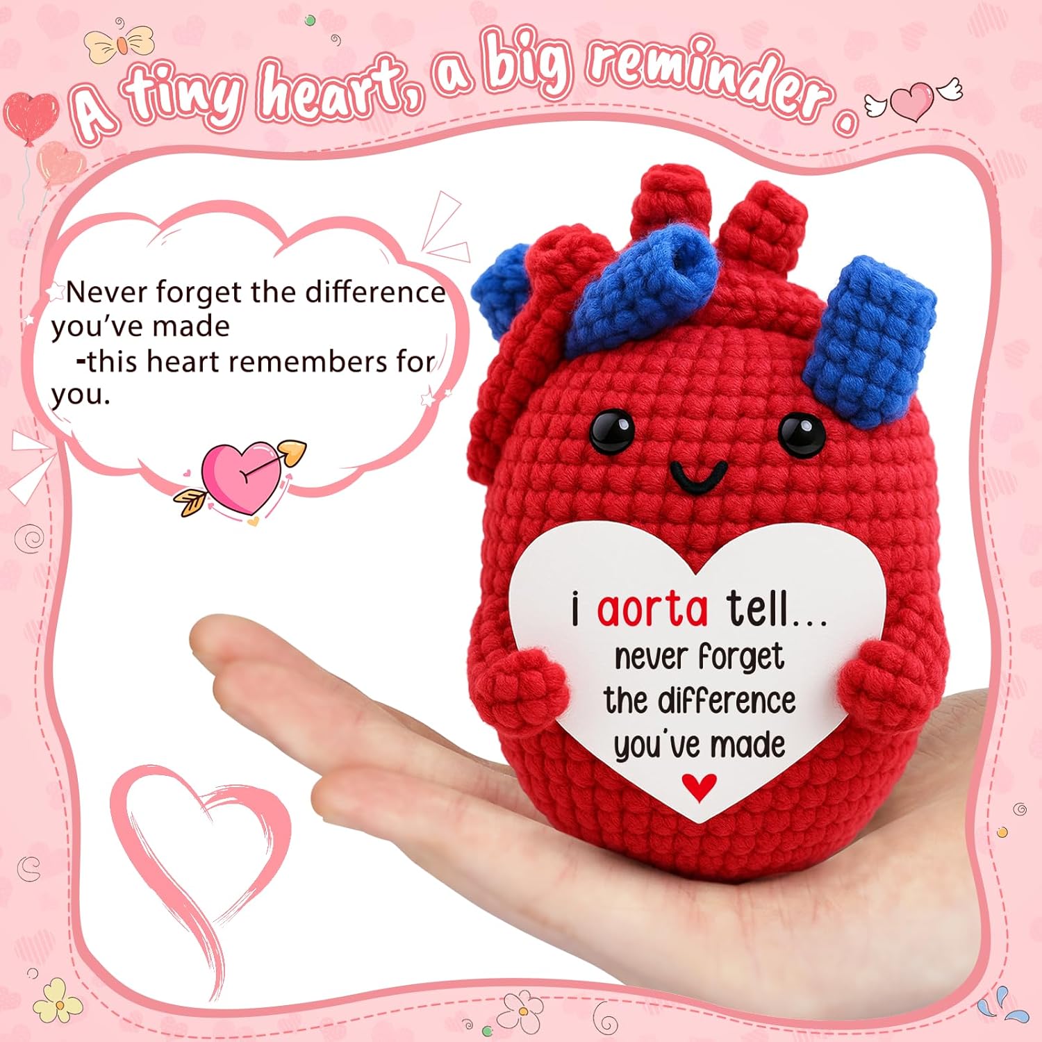 OCCdesign Mini Thank You Gifts for Women Men Coworkers Leaders Employees Handmade Crochet Heart for Friend Teacher Volunteer Appreciation Office Humor Farewell Promotion Team Appreciation Gifts - Image 3