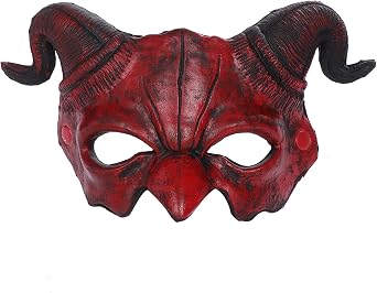 Devil Demon Mask Half Face Scary Horn Ghost Mask Halloween Masquerade Cosplay Costume Red