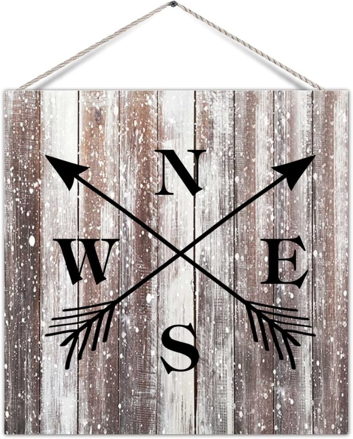 Rustic Farmhouse Wood Sign Plaque North South West East Arrows Directions Guidepost Sign Nostalgic Wooden Door Hanger Sign Wall Pediment for Garden Patio Wall Decoration Home Accent 12x12in