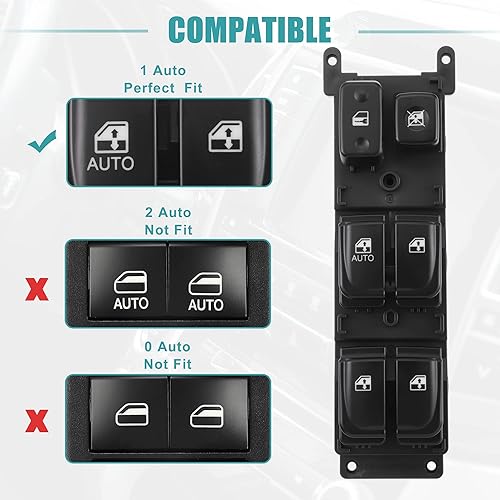 Miniatura 4 de ACROPIX Interruptor de elevalunas eléctrico delantero izquierdo para el lado del conductor, sustituye a Hyundai Sonata, paquete de 1, color negro
