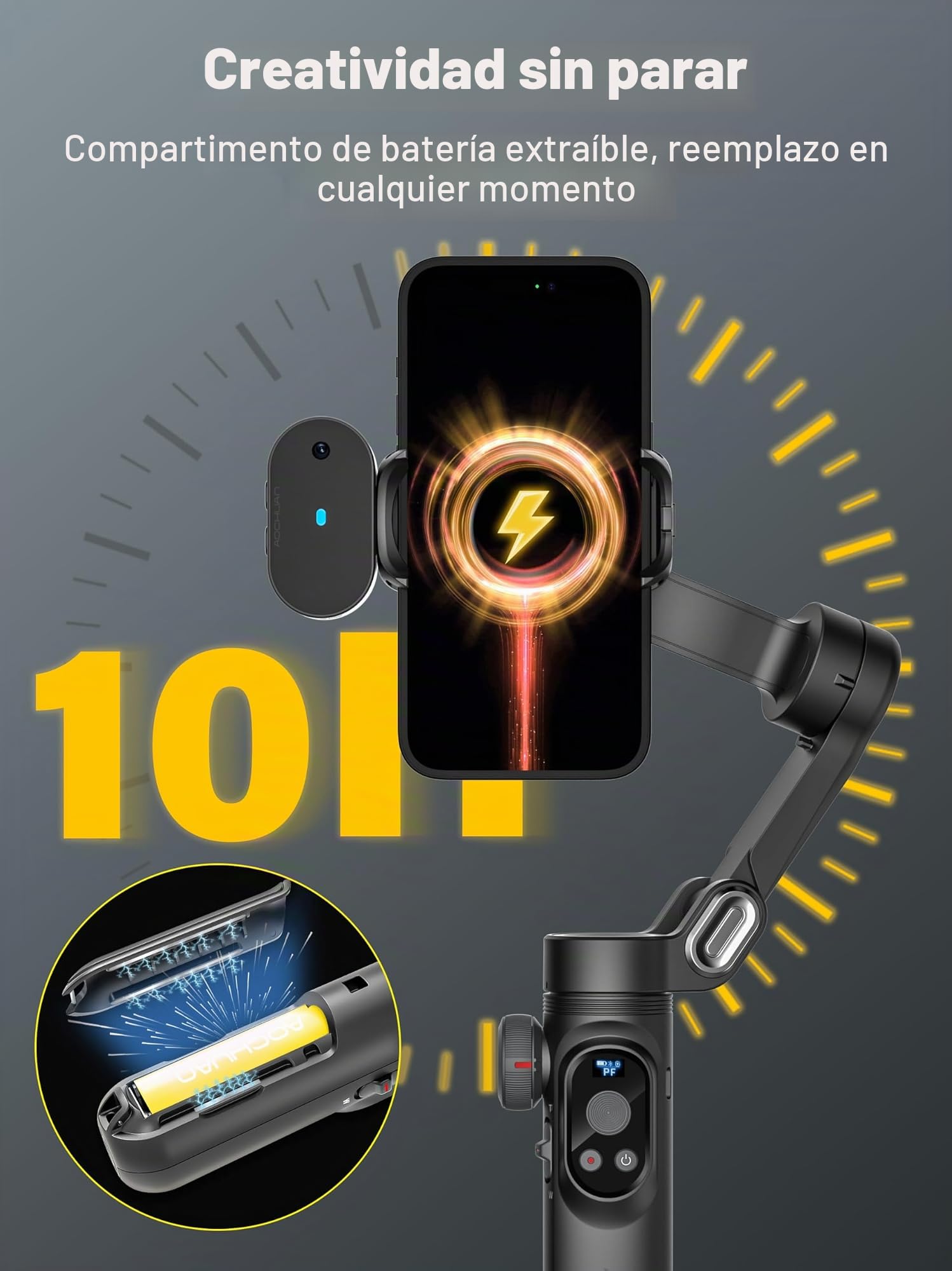 Estabilizador de cardán para smartphone, estabilizador de 3 ejes para iPhone y Android, sensor de seguimiento de IA (sin aplicación), cardán de teléfono con pantalla OLED/luz integrada, versión