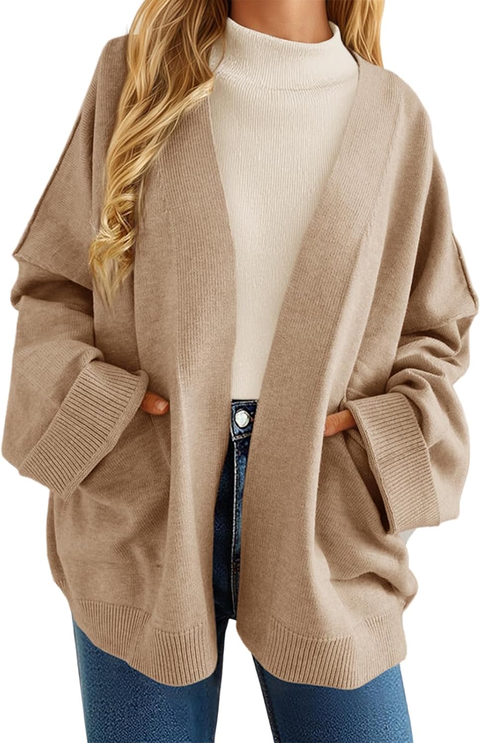 Cicy Bell Womens Oversized Cardigans Long Sleeve Open Front Shawl Sweaters Knit Fall Outerwear with Pockets