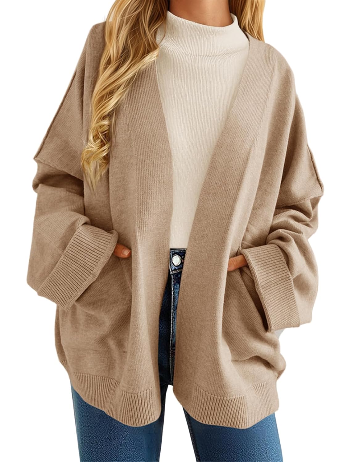 Cicy Bell Womens Oversized Cardigans Long Sleeve Open Front Shawl Sweaters Knit Fall Outerwear with Pockets
