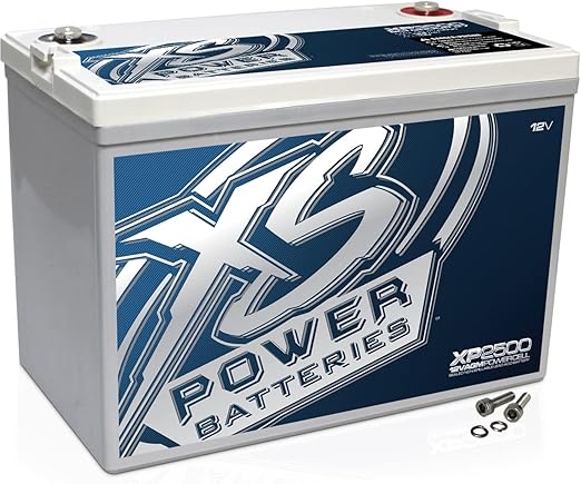 XS Power XP2500 2500 Amp AGM Secondary Battery with M6 Terminal Hardware - 12 Volt 100Ah 2500W Deep Cycle AGM Powercell for Car Audio Stereo Systems - 66 lbs, Maintenance Free, Sealed Design