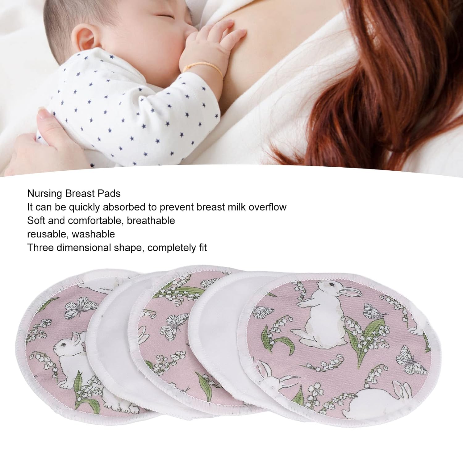 10Pcs Nursing Breast Pads Reusable Washable, Breathable Comfortable Breastfeeding Nipple Pads, Fast Absorbing Leak Proof Nursing Pads with Storage Bag for Breastfeeding Moms (Rabbit)