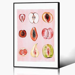 Funky Pink Poster, Colorful Sliced Feminine Fruit Picture, Food Wall Art...