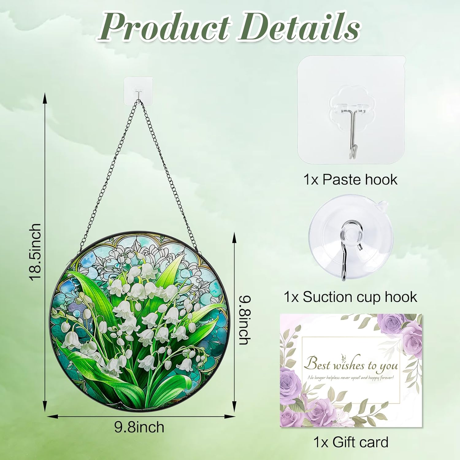 Stained Glass Window Hanging - Lily of The Valley Flower Suncatchers Stain Glass Landscape Sun Catcher Indoor Windows Decor for Mother's Day Christmas Birthday Gifts for Wife and Mom(9.8-inch)
