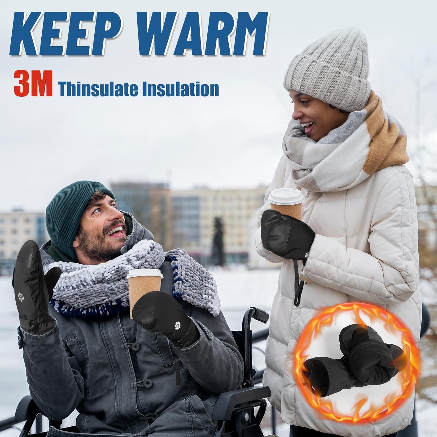 Pixel Panda Ski Mittens Snow Gloves Waterproof with 3M Insulated, Touchscreen Anti-Slip Gloves for Cold Weather Snow Sports Christmas - Image 2