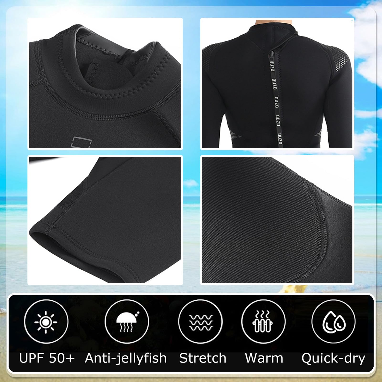 TOVCHEI 3Mm Split Wetsuit Long Sleeve Sunprotection Warm Diving Suit Surfing Scuba Swimming Anti-UV Cold-Proof Jellyfish Suit,Men,S