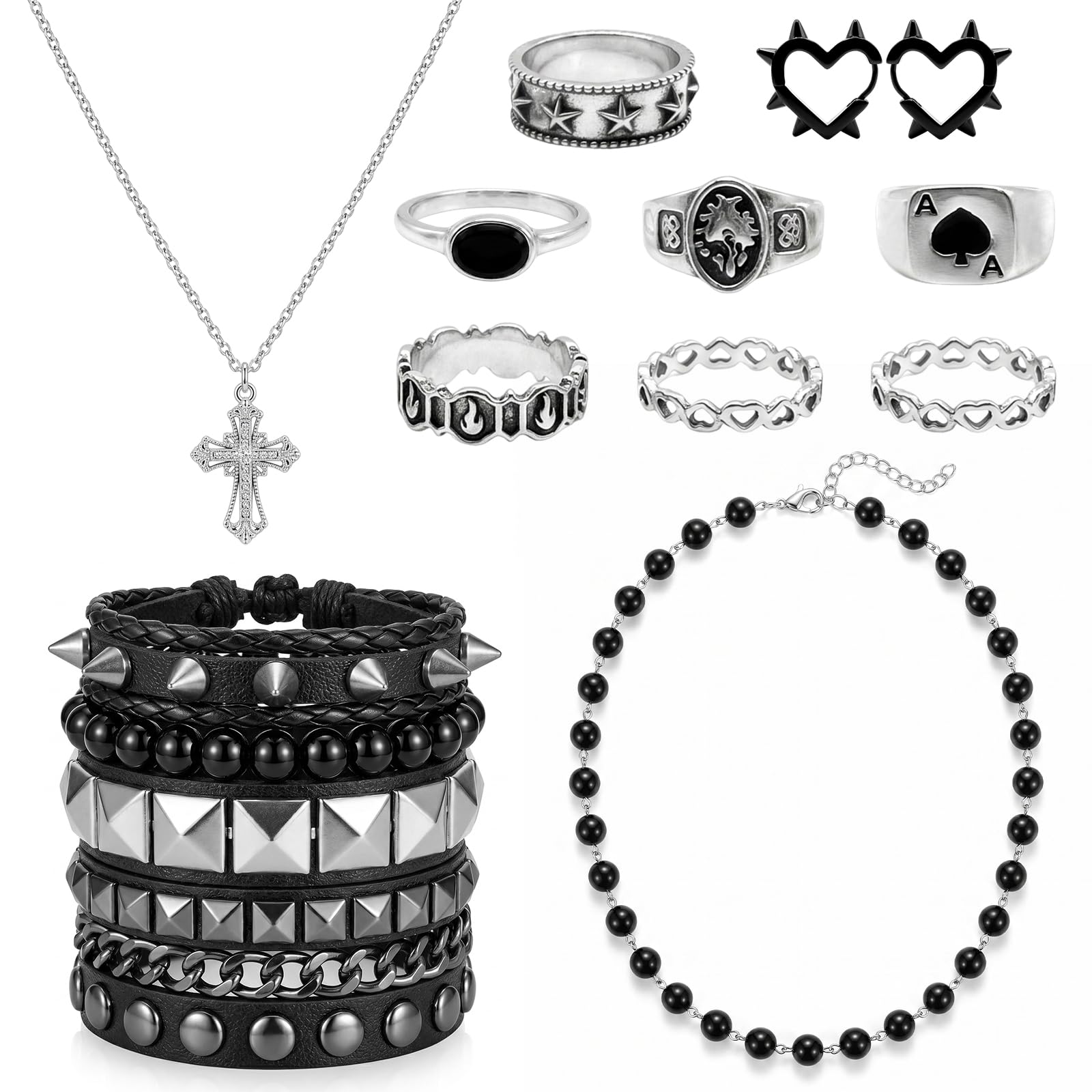 Wynlora 10Pcs Punk Rock Accessories Set, Gothic Jewellery for Themed Party