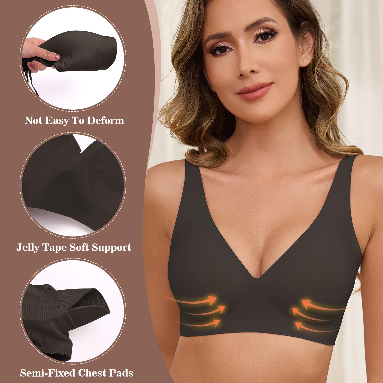 Nadeer Sujetador sin Aros Mujer Bralette sin Costuras Push Up Sostenes Básicos Cuello V Brasier de Dormir Comodos con Extensor de Sujetador