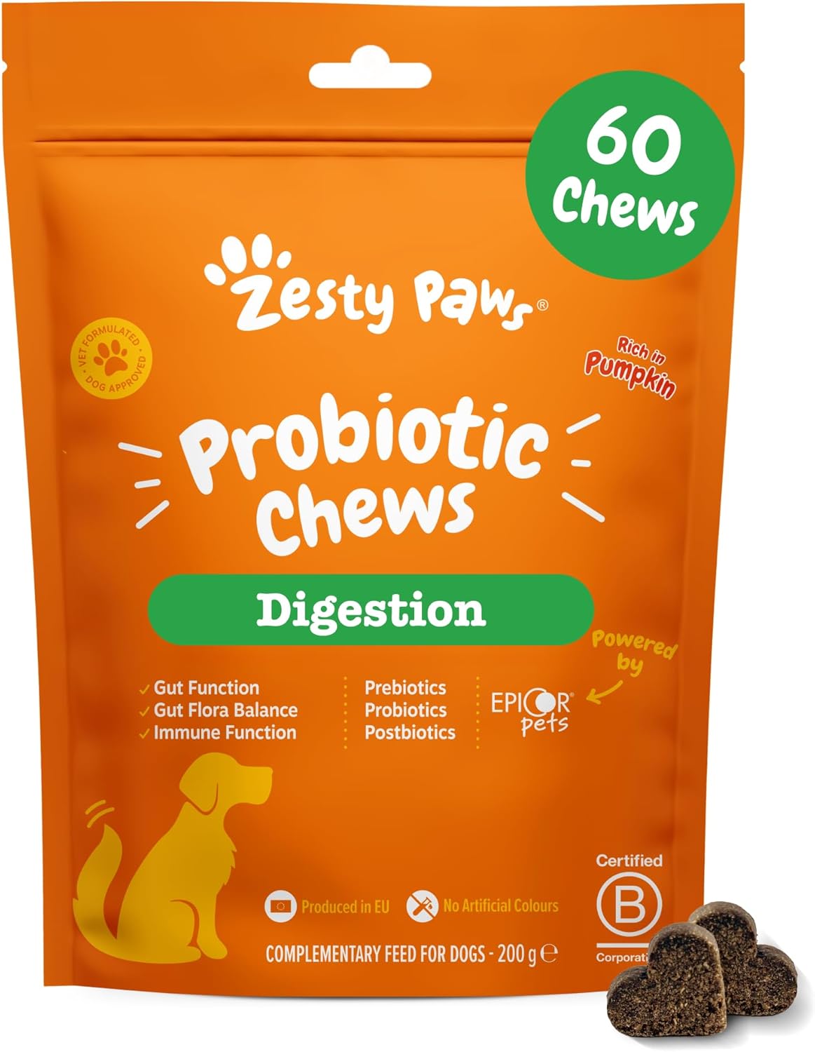 Zesty Paws Probiotics for Dogs | Supports Gut & Digestive Health | Probiotic Supplements for Digestive Care & Digestive Treats | Dog Probiotics for Gut Health Supplements | 60 Pcs