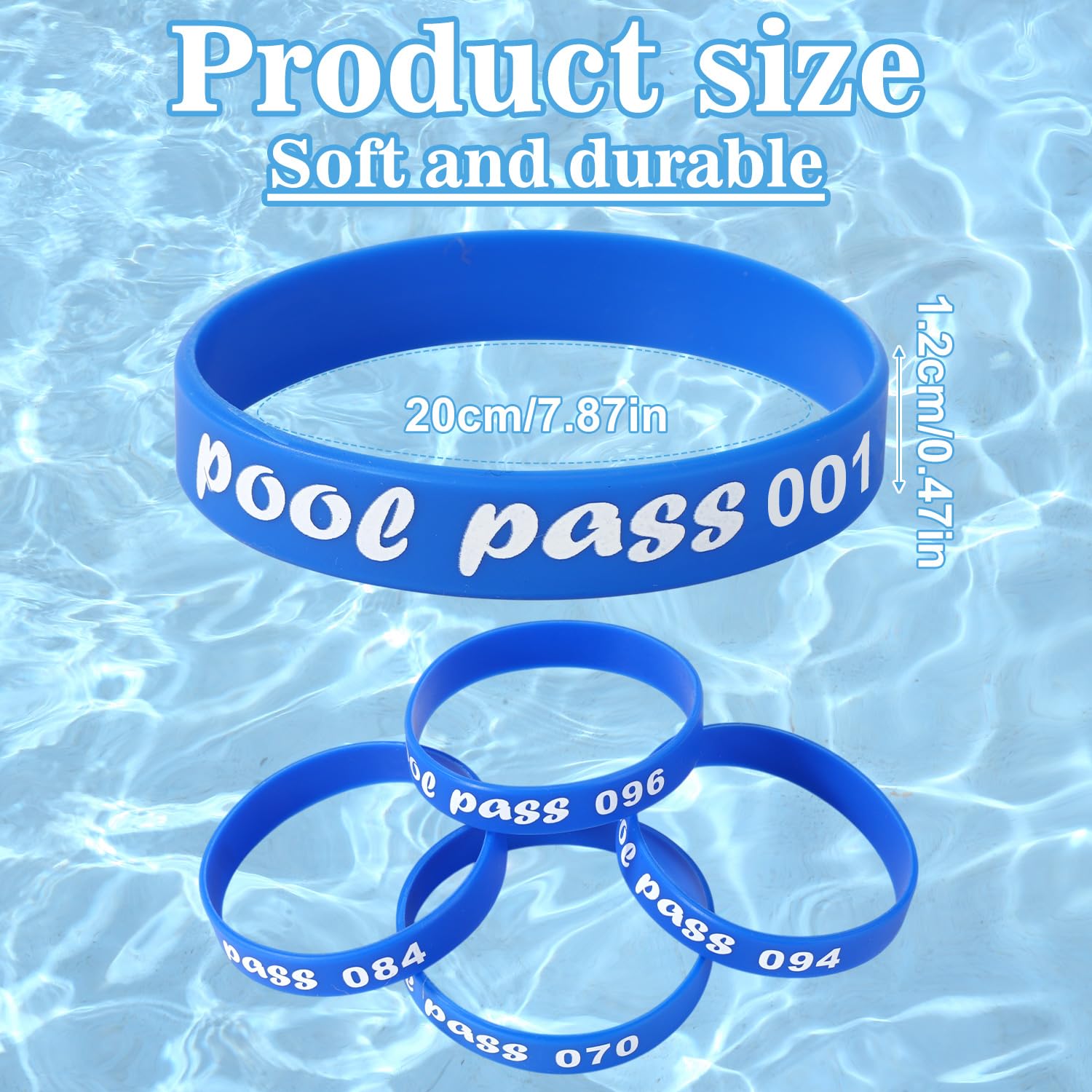 100pcs Swimming Pool Pass Wristbands, Silicone Waterproof Durable Pass Bracelets Numbers 001-100 Suitable for Pool Guests Identification (Blue) - Image 2