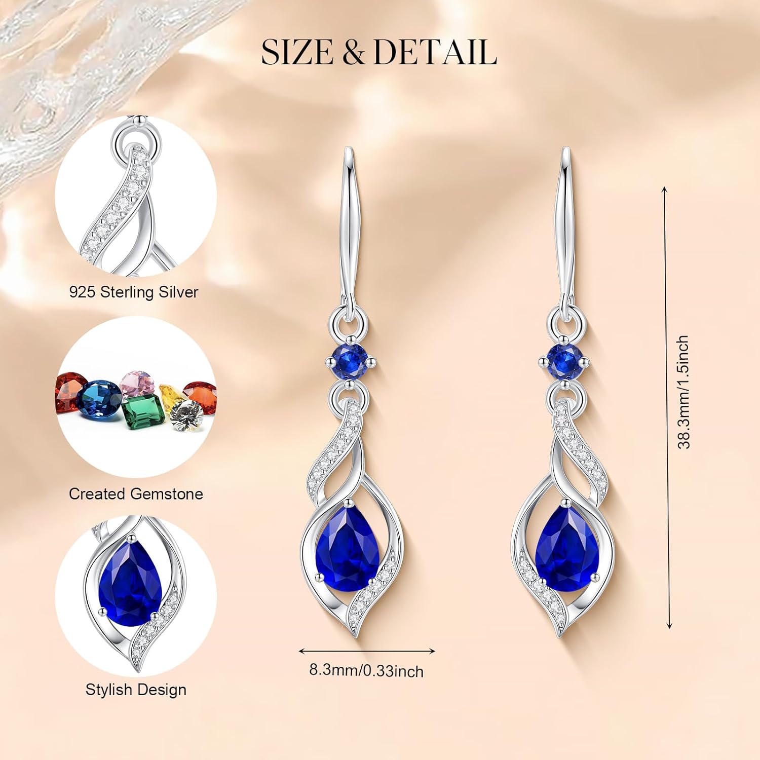 FANCIME Gift for Women Birthstone Dangle Earrings for Her Teardrop Birthstone Earrings S925 Sterling Silver infinity Love Birthday Gifts for Mom Women - Image 2