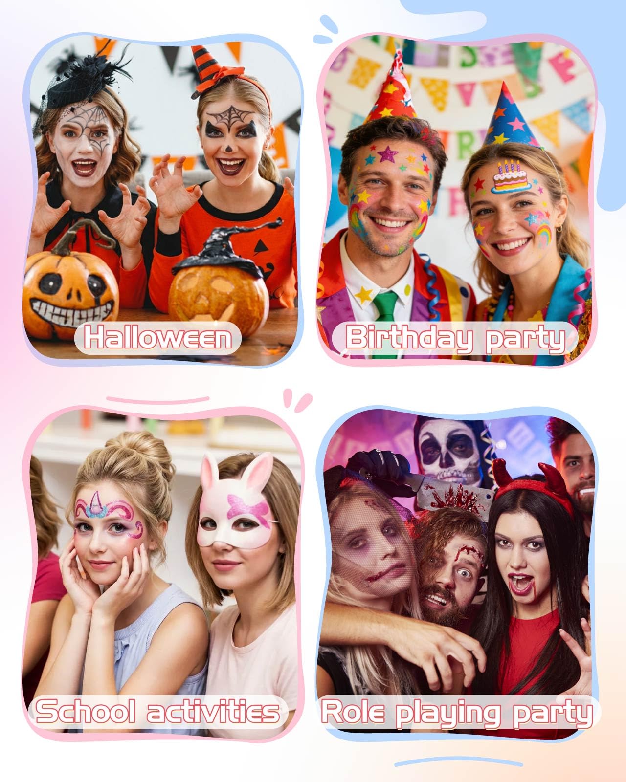 Lictin Pittura per Viso 36 Colori-Face Paint,10 Pennelli Professionali ,30 grafica per festa di Halloween, compleanno, Natale Paletta di bellezza,grande rega