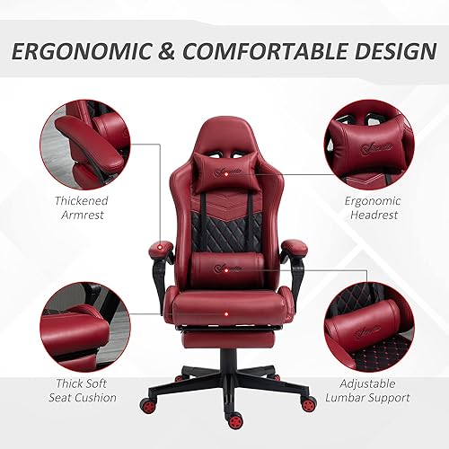 Miniatura 4 de Gaming Chair, Ergonomic Computer Desk Office Chair with Footrest, Height Adjustable Swivel Chair PU Leather and Lumbar Support for Gaming and Work