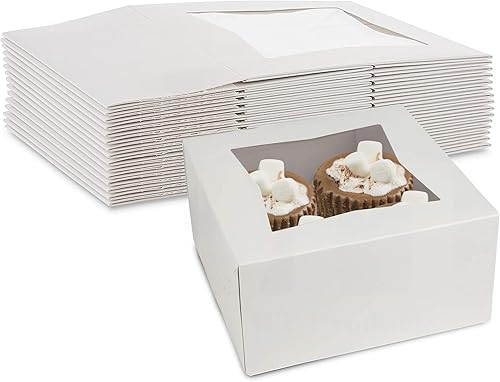 MT Products - Caja blanca de cartón para panadería auto armable de 6 pulgadas de largo, x 6 pulgadas de ancho x 3 pulgadas de alto con ventana, para