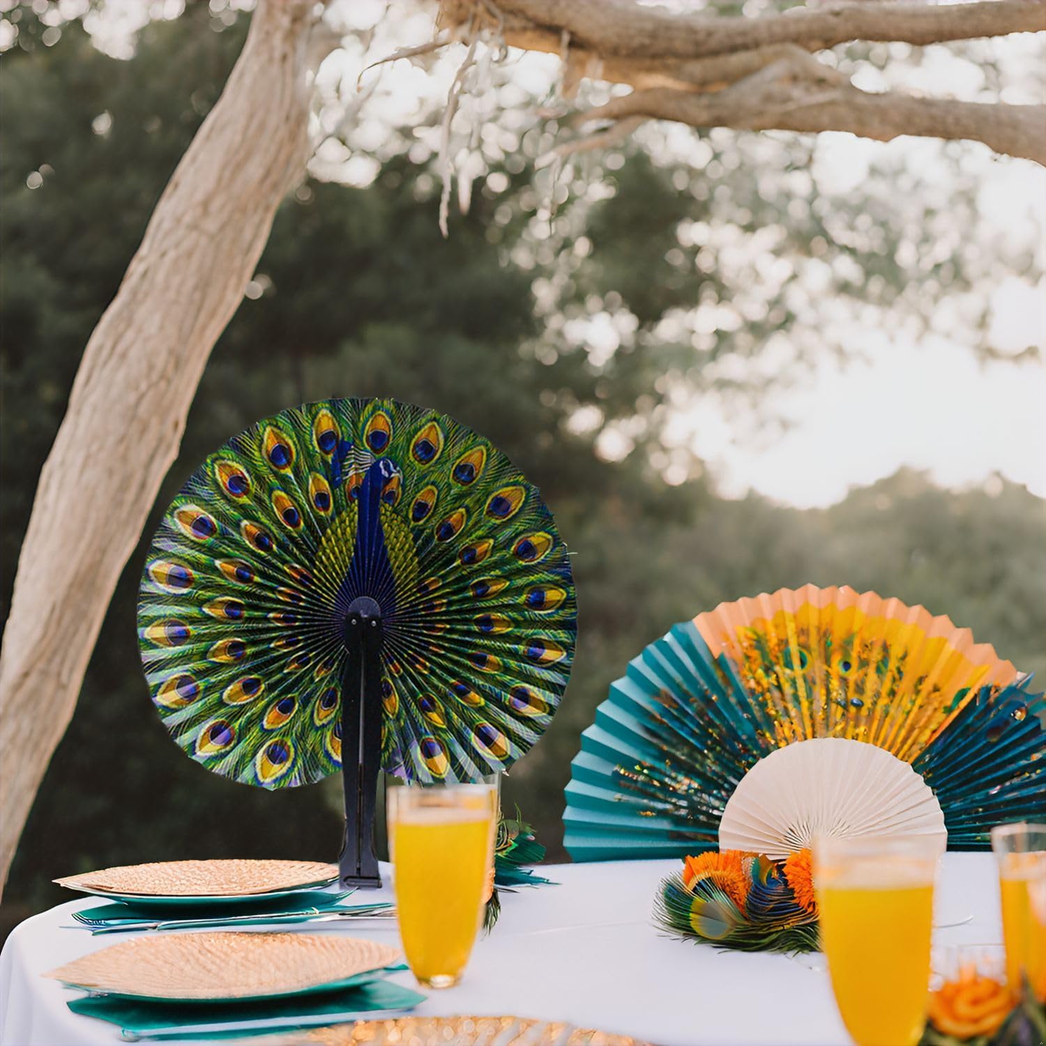10 Pcs Peacock Paper Fans