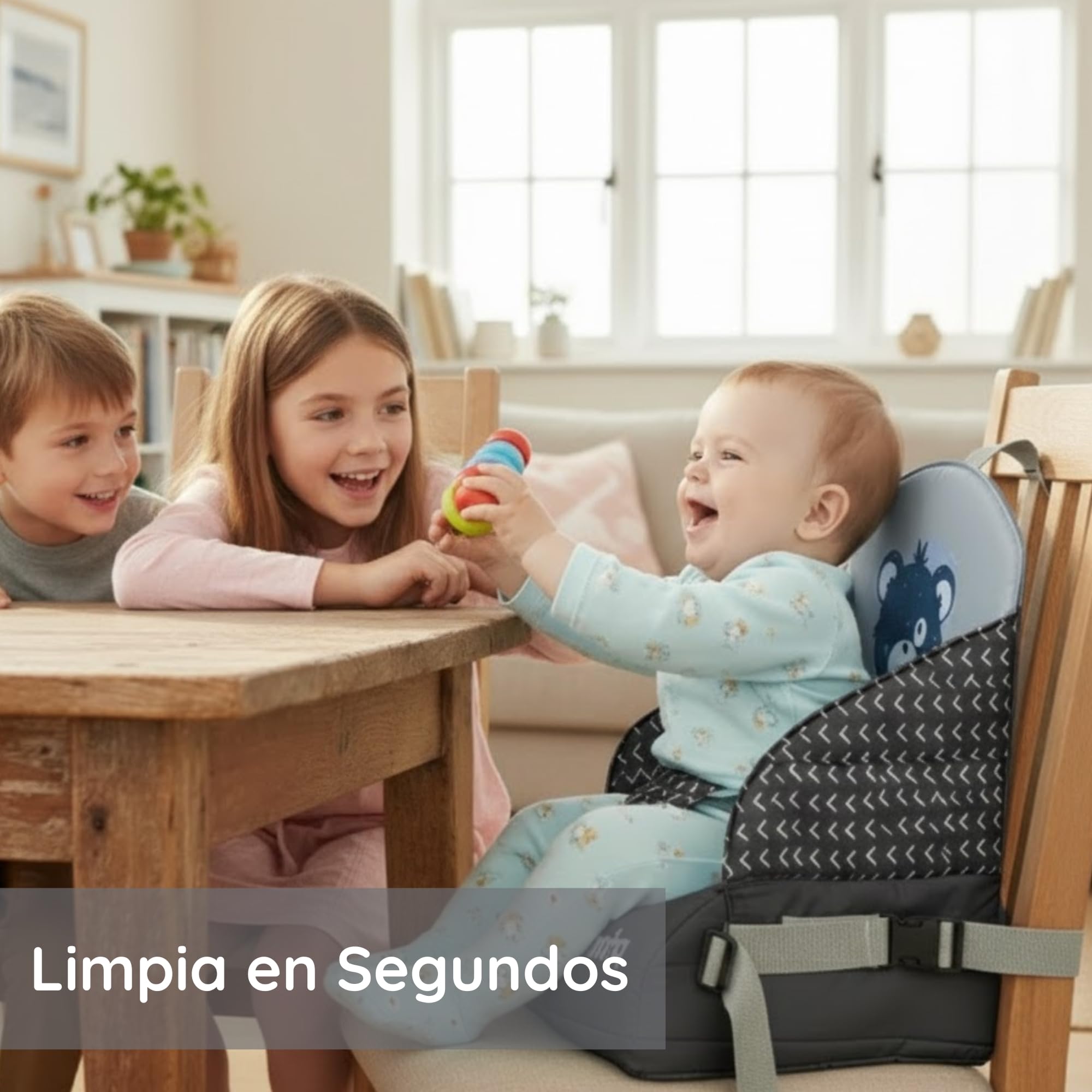 Chaise haute bébé portable Priori ALBI – siège rehausseur sécurisé et pliable, léger et confortable, avec harnais de sécurité, idéal pour les repas et les déplacements (Gris)