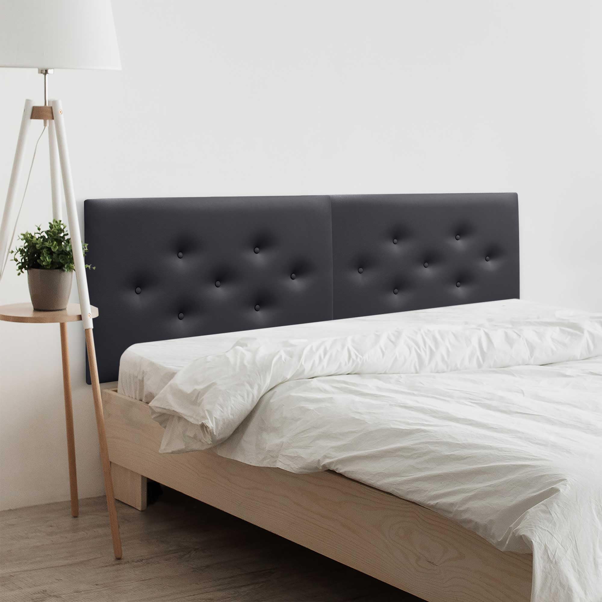 DHOME Testiera in Similpelle o Tessuto ACUALINE con 3 File Intervallate di Bottoni Testata Imbottita Letto di Lusso (Similpelle Nera, 220cm Doppio)