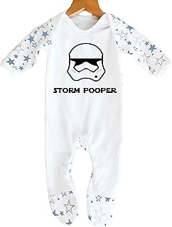 Cheekytots Baby 'Storm Pooper' Fun Star Wars Inspired Baby Boy Girl Sleepsuit Designed and Printed in the UK Using 100% Fine Combed Cotton