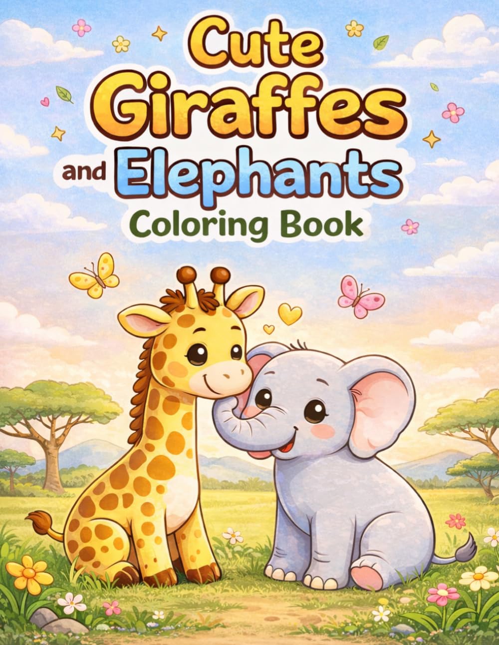 Cute Giraffes and Elephants Coloring Book: Adorable Animal Friends Cooking, Playing Music, and Going on Adventures