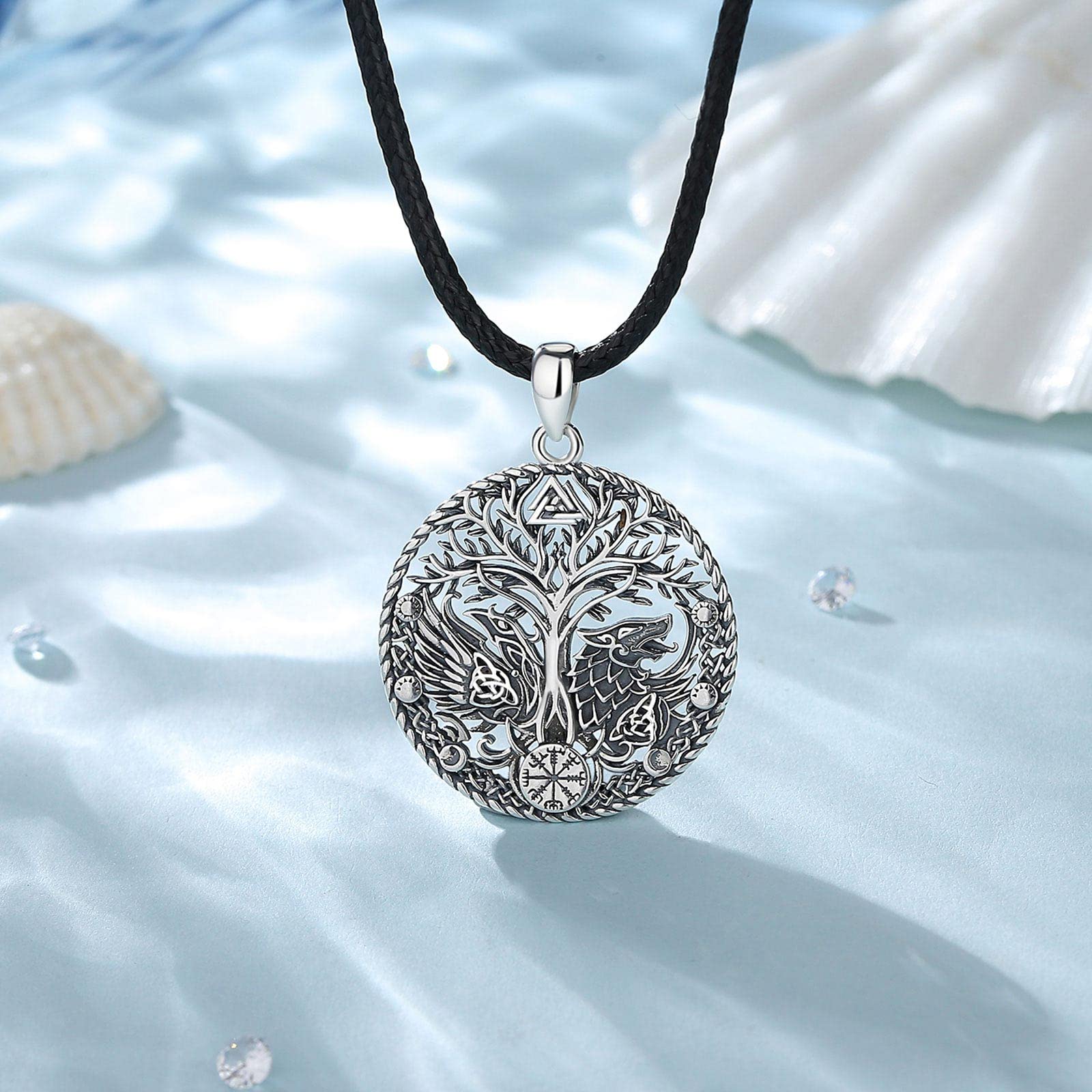 AEONSLOVE Collier Arbre de Vie Viking Argent 925 pour Homme Femme, Collier Runes Viking, Pendentif Loup/Dragon/Valknut et Vegvisir/Corbeau d'Odin, Bijoux Amulette Nordique