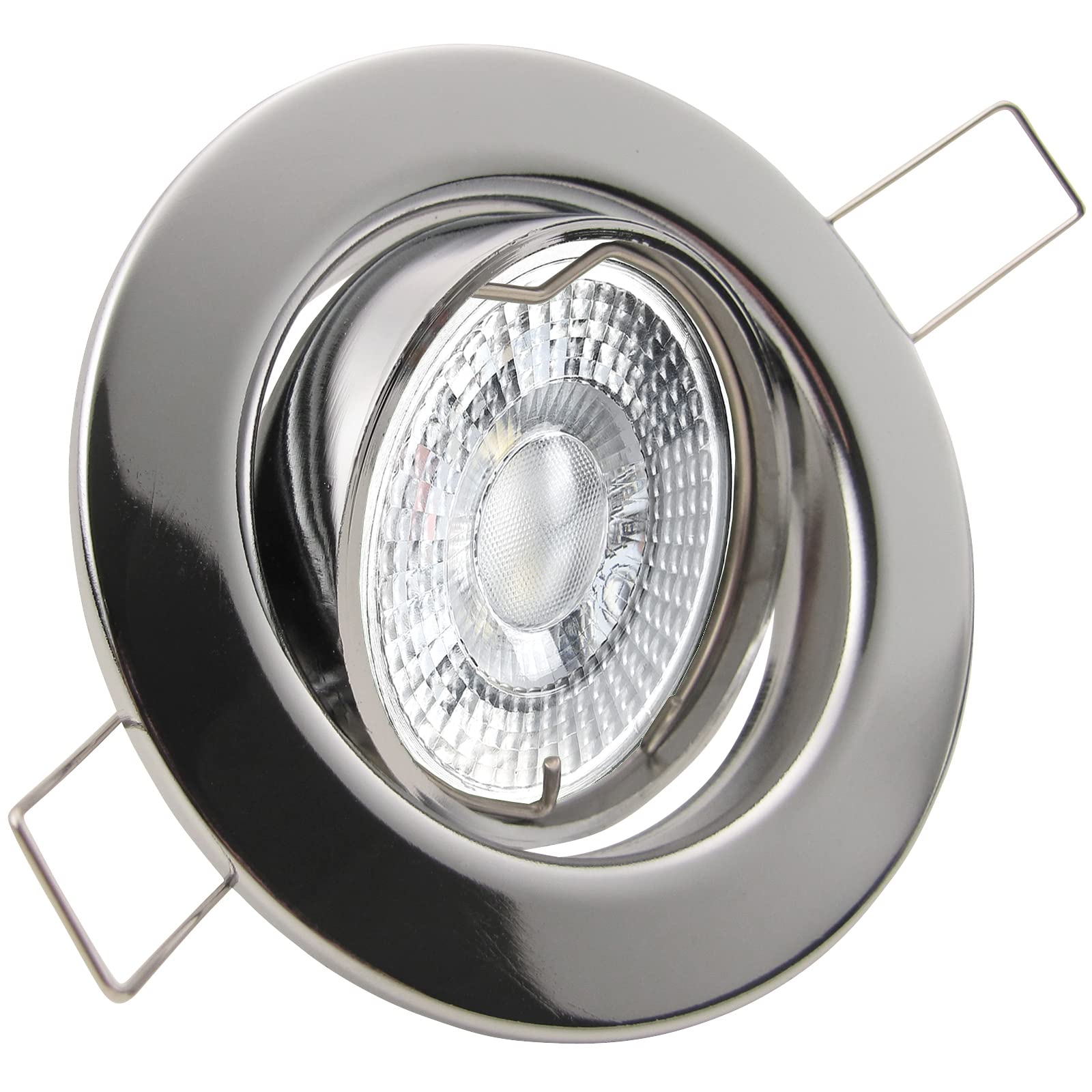 trendlights24 Decora LED Einbaustrahler Chrom rund 10x Set 7W dimmbar 230V | Decken Einbauleuchte, LED Spots, GU10, 50° Abstrahlwinkel, Warmweiß, 3000K, austauschbar, Deckenspots, schwenkbar