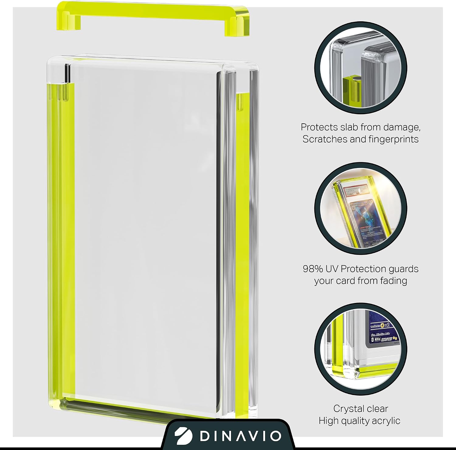 Dinavio Crafthouse PSA Graded Card Display Acrylic Case for Standard PSA and CGC Slabs - Slab Case - PSA Card Case - Graded Card Display Case - Updated Dimensions - Stand Included (Yellow Border) image 3