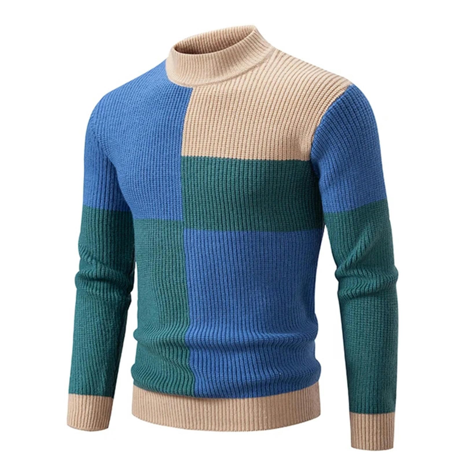 MdybF Sweter męski sweter męski patchworkowy sweter z dzianiny męski wąski sweter dzianina męska