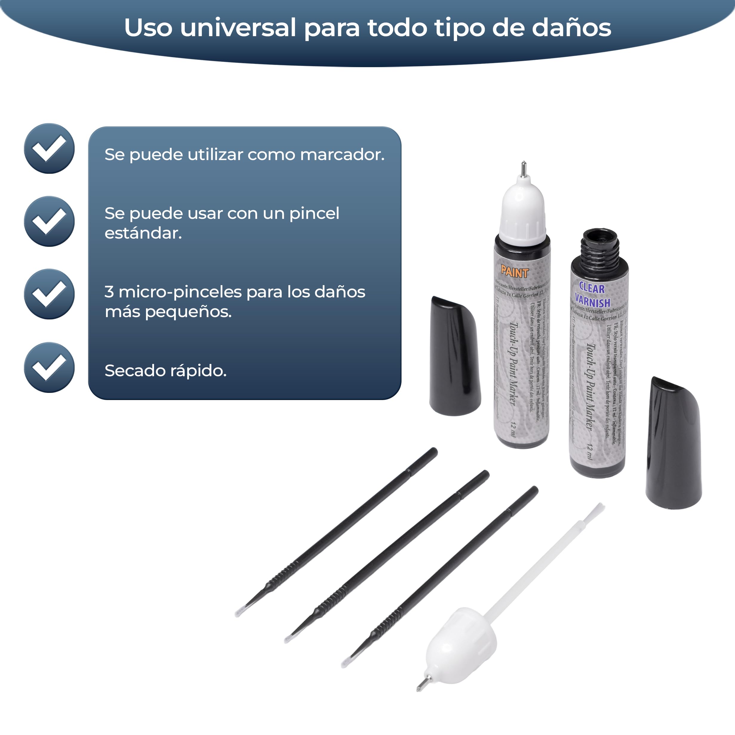 Reparador Arañazos Coche, Lápiz Retoque Automóvil, Bolígrafo Reparaarañazos, 2 Piezas Pintura Retoque Citroen con Base + Laca, Fabricado en España (EWP BLANCO BANQUISE)