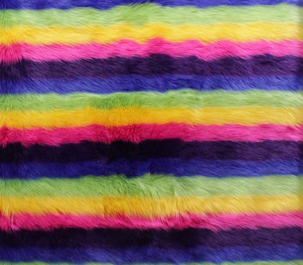 Buy Faux Fake Fur Fabric Long Pile Shaggy Rainbow Vertical Stripes