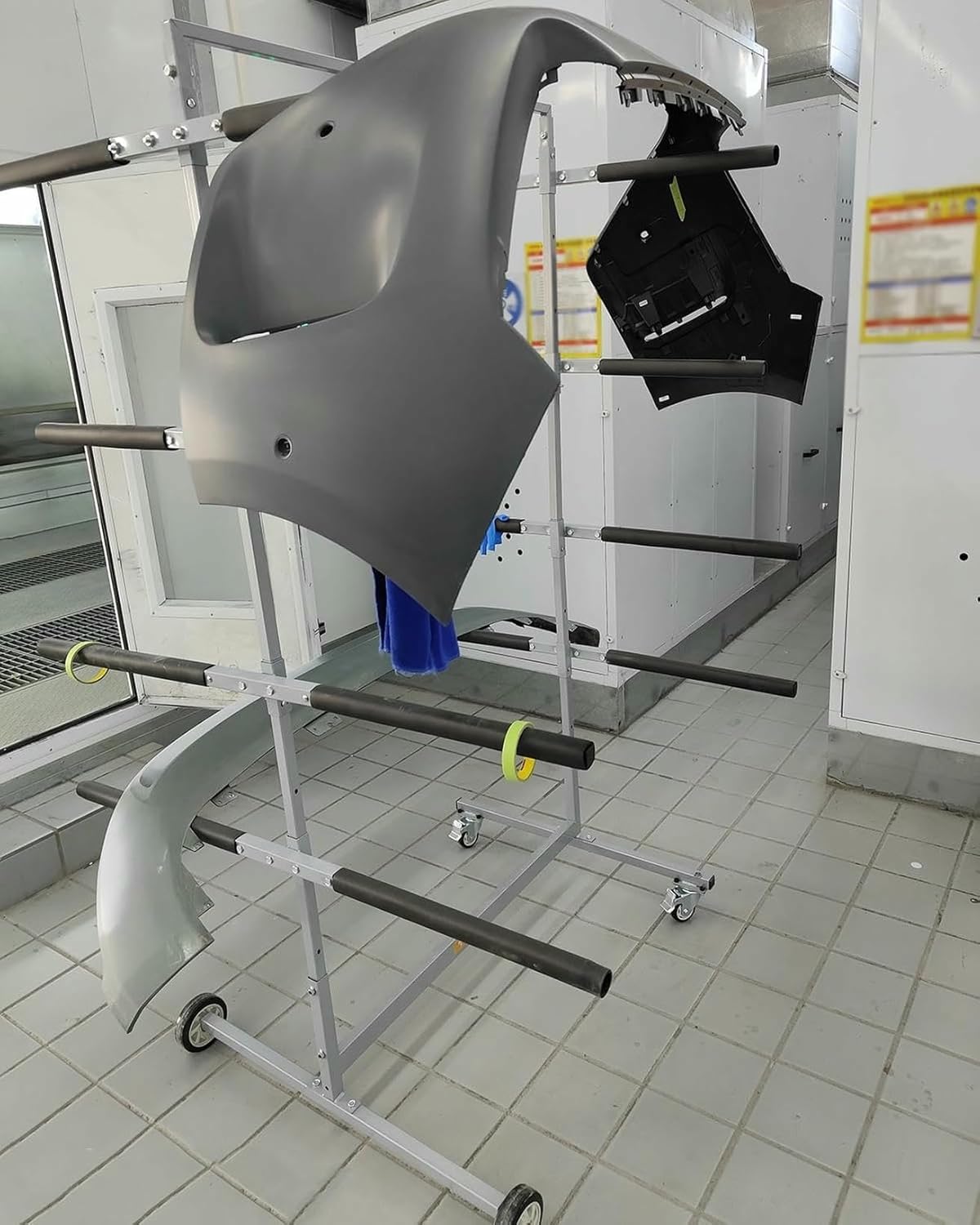 Floor Standing Double Sided Bumper Storage Rack, Auto Body Panel Stand with Lockable Universal Wheels, Car Parts Door Hood Fender Holder